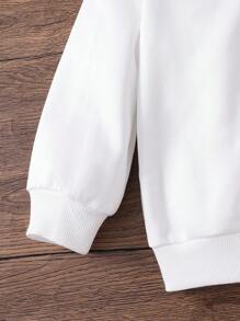 SHEIN 女童淺粉色可愛卡通圖案運動衫彈性腰長版冬季長褲套裝，保暖秋季休閒日常穿著與上學服飾 - 白色 - 查看 7