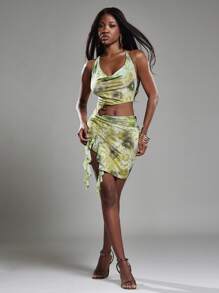 NYA SZN 连衣裙围脖领荷叶边细节镂空露背夏季连衣裙圣帕特里克节新娘宾客婚礼舞会特殊场合淡绿色围脖领五金复活节连衣裙西部乡村节日女士服装 - 彩色 - 查看 5