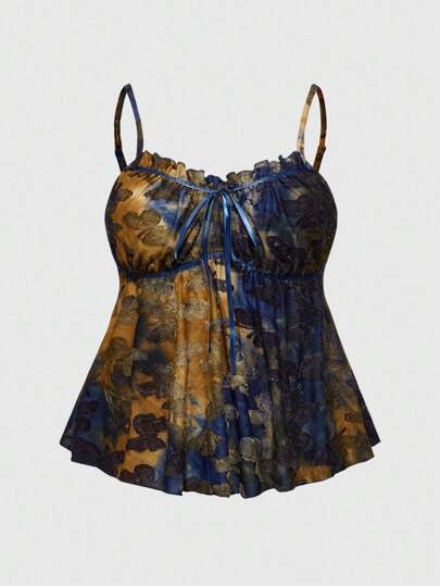 Hippie Camiseta sin tirantes con efecto degradado y diseño de mariposa calada para mujer talla grande