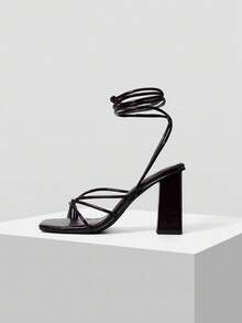 MOTF SQUARE TOE STRAP SEXY HEELED SANDALS - Brown - View 2