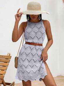 EURMUSE Split Thigh Cover Up Dress For Summer Vacation - Lilac Purple - View 4