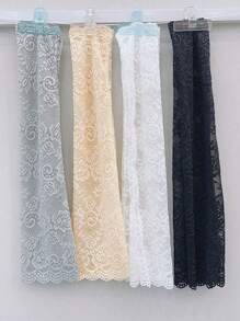 女士优雅蕾丝袖套 - 花卉刺绣防紫外线太阳袖，透气弹性露指手套，夏季时尚配饰，轻质针织袖套，适合户外、婚礼、派对、办公室、休闲穿着，仅可手洗