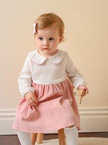 SHEIN 2pcs Baby Girls' Fashion Cute Long Sleeve Dress & Hat Set - Pink - View 7
