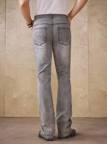 Manfinity Homme Herren Skinny Destroyed Jeans mit Hufeisen-Beinöffnungen - Hellgrau - Übersicht 3