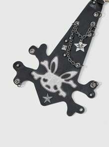 ROMWE Grunge Punk Y2K Punk Style Studded Zipper Metallic Star, Skull Rabbit Unisex Necktie, Gothic Dark Aesthetic Accessories, Unique Personalized Decoration - Black - View 3