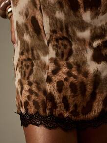 MISSGUIDED 蕾丝边单肩动物印花迷你连衣裙，适合俱乐部之夜派对正式晚会时尚秋冬 - 彩色 - 查看 5