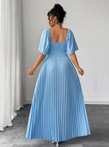 Elenzga 夏季大码优雅纯色褶皱连衣裙