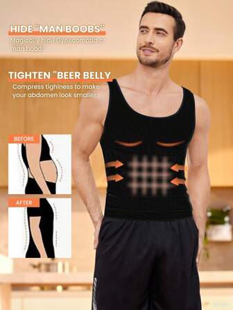 Manfinity Underwear&Sleepwear Basics Effen kleur ronde hals mouwloos compressie T-shirt voor heren