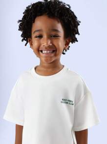 SUMWON Beach Vibes Vacation Club Italia Kids Summer T-Shirt With Capri Lemon Print Short Sleeve Streetwear - Green - View 5