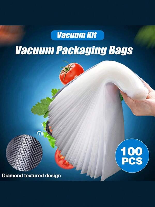 SHEIN 100PCS Reusable Vacuum Sealer Bags For Food Preservation - Heavy Duty Vacuum Sealing Bags Compatible With Most Vacuum Sealing Machines, Airtight Kitchen Storage Bags For Meal Prep, Sous Vide, Camping, Outdoor, Freezer, Long-Term Food Storage - Plastic Vacuum Packaging Bags For Household Use