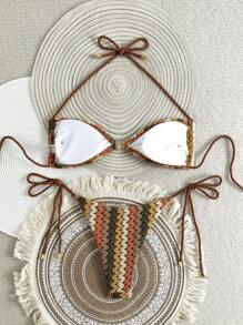 Swim Vcay 女士夏季 2 件套沙滩套装，独特纹理镂空针织面料上衣和裤子，两侧带抽绳，泳装比基尼套装