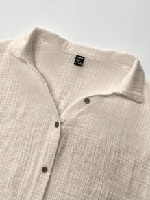 SHEIN LUNE Chất rắn Thả vai Nút phía trước Áo sơ mi - Màu be - Xem 7