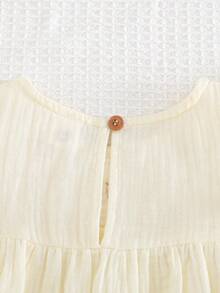 Cozy Pixies 2pcs Baby Girl Round Neck Ruffle Trim Top And Elastic Waist Shorts Set 2 Piece Set Baby Girl Clothes Baby Girl Summer Outfit - Beige - View 6