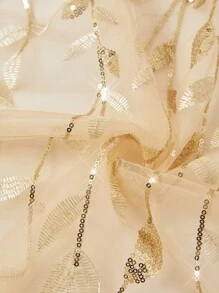 Ellevyn 加大码两件套：优雅网眼亮片叶刺绣开衫和连衣裙，夏季 - 香檳色 - 查看 10