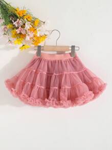 SHEIN 女婴心形装饰圆领长袖毛衣和网眼裙套装 - 粉色 - 查看 4