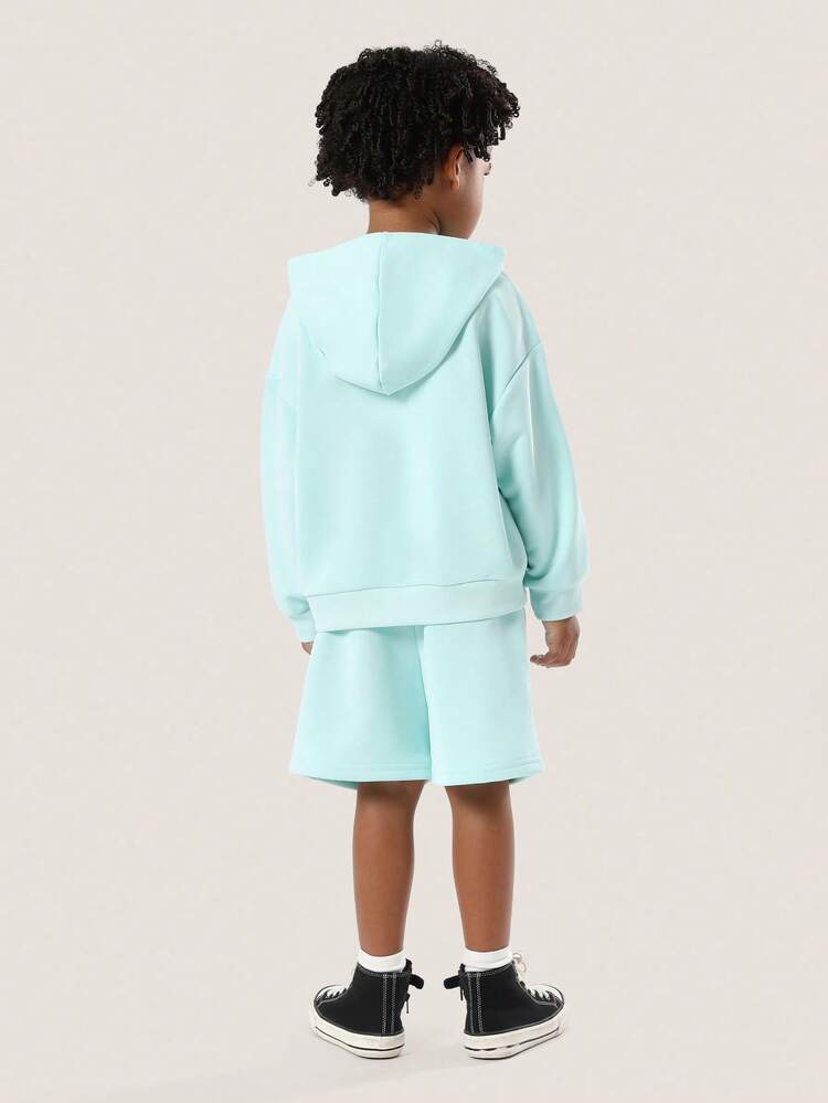 Graphic Print Hooded Sweatshirt And Matching Shorts Set