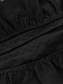 Lyrianda Plus Size Women Lace Multi-Layer Ruffled Hem Elegant Black Midi Skirt - Black - View 6