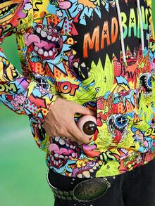 MADBALLS X SHEIN Men's Casual Street Cartoon & Letter Graphic Pocket Drawstring Hoodie, Spring/Autumn - Multicolor - View 4