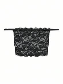 SHEIN إكسسوارات ملابس داخلية من الدانتيل بلون سادة للمرأة مقاسات كبيرة - الأسود - مشاهدة 2