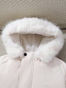 Tween Boy Solid Color Long Sleeve Zip Front Faux Fur Hooded Winter Jacket - Multicolor - View 8