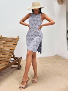 EURMUSE Split Thigh Cover Up Dress For Summer Vacation - Lilac Purple - View 5