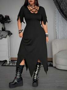 Whyspr Damen Große Größen Kleid mit Trägerdekor, Cut Out - Schwarz - Übersicht 4