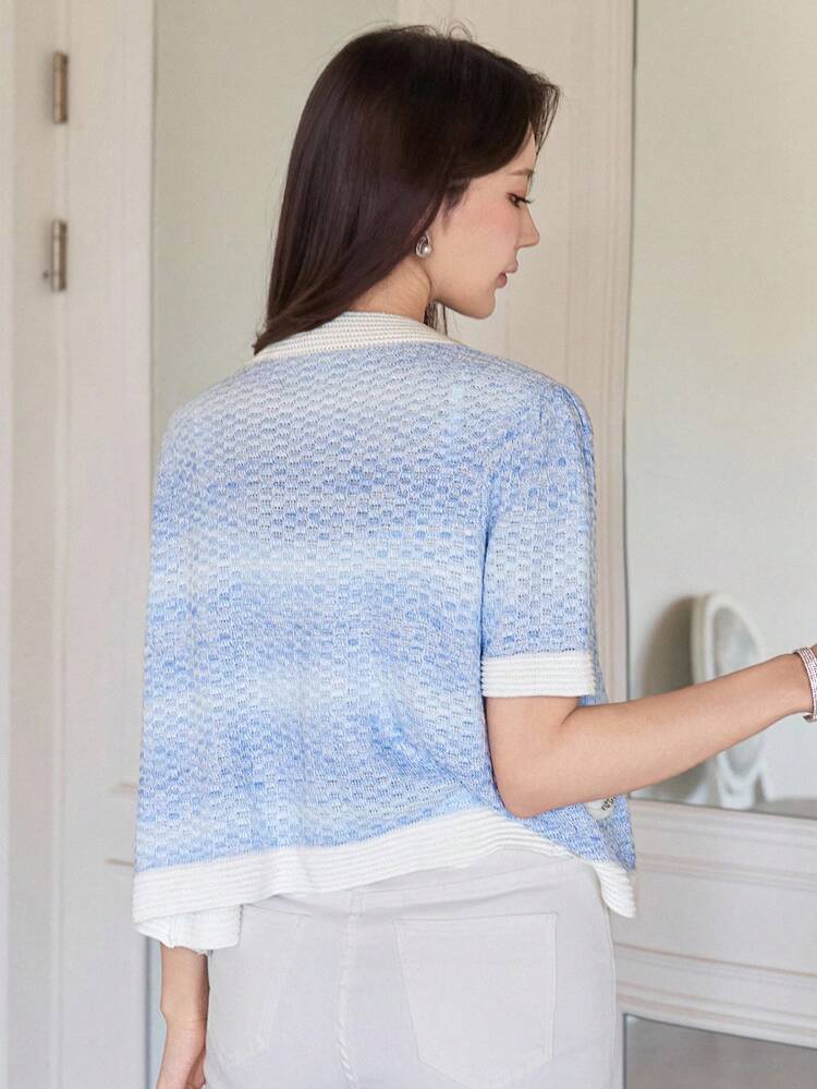 Women's Elegant Contrast Color Knit Top, Summer
