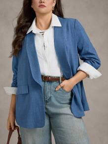 Zelara Große Größen Lässig Pendler einfarbiger geraffter Blazer Herbst Rückkehr zur Schule Old Money Stil Frauen Country Stockholm Stil Bürokleidung für Frauen Ausgehen Oberteile Frauen Herbst Winter Homecoming 2000er Jahre Stil Old Money Stil Tulum Lehrerin Winterjacke Frauen Winter Rückkehr zur Schule Business Lässig Frau Ausgehen - Blau - Übersicht 3