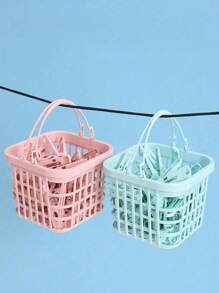 30 de cleme de rufe rezistente cu coș de depozitare – Cleme de rufe impermeabile și rezistente la vânt pentru rufe, șosete, lenjerie intimă – Forță de strângere puternică – Cleme multifuncționale pentru uscarea hainelor, decorațiuni foto, meșteșuguri, autocolante – Utilizare practică acasă și în aer liber