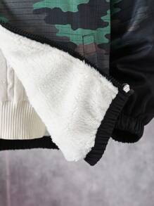 1pc Tween Boy Outdoor Casual Autumn/Winter Thermal Lined Cargo Jacket - Black - View 3