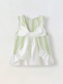 Maija Kids Maija Kids 两件套女童宽松休闲衬衫，带蝴蝶结装饰，搭配短裤，女童夏季套装，女童编织套装，女童绿白套装 - 綠色 - 查看 7