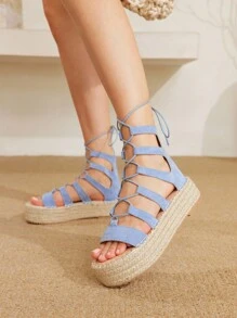 Styleloop Sandales compensées à plateforme en corde décontractées pour vacances, à semelle épaisse