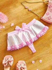 FairyFlirt 撞色褶皱荷叶边，双层蛋糕下摆，蕾丝，缎带蝴蝶结，可爱洛丽塔娃娃内裤，灯笼裤 - 彩色 - 查看 9