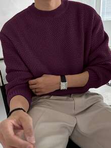 DAZY Suéter casual burdeos para hombre, estilo otoñal y grunge - Burdeos - Ver 5