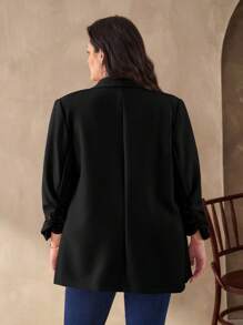 SHEIN Clasi 粉色大码女式西装外套，优雅的通勤和商务装扮，商务休闲女士大码女式西装外套大码女式西装外套大码办公室服装女士西装外套大码办公室服装女士大码秋冬西装外套 - 黑色 - 查看 2