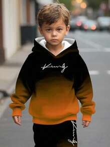 SHEIN 2 件套年轻男童宽松休闲舒适长袖连帽运动衫套装，适合秋冬季 - 彩色 - 查看 2