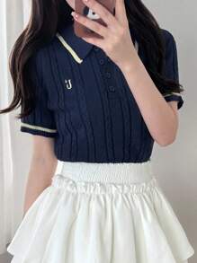 FRIFUL 女式字母图案 Polo 领短袖休闲针织上衣