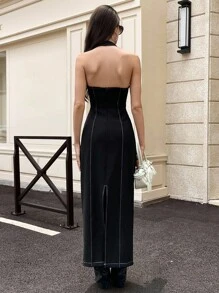 GENKIRA 女士休闲时尚性感修身露背吊带连衣裙 - 黑色 - 查看 2