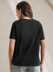 Anewsta 优雅鸟刺绣圆领 T 恤，图案 T 恤适合春夏季度假