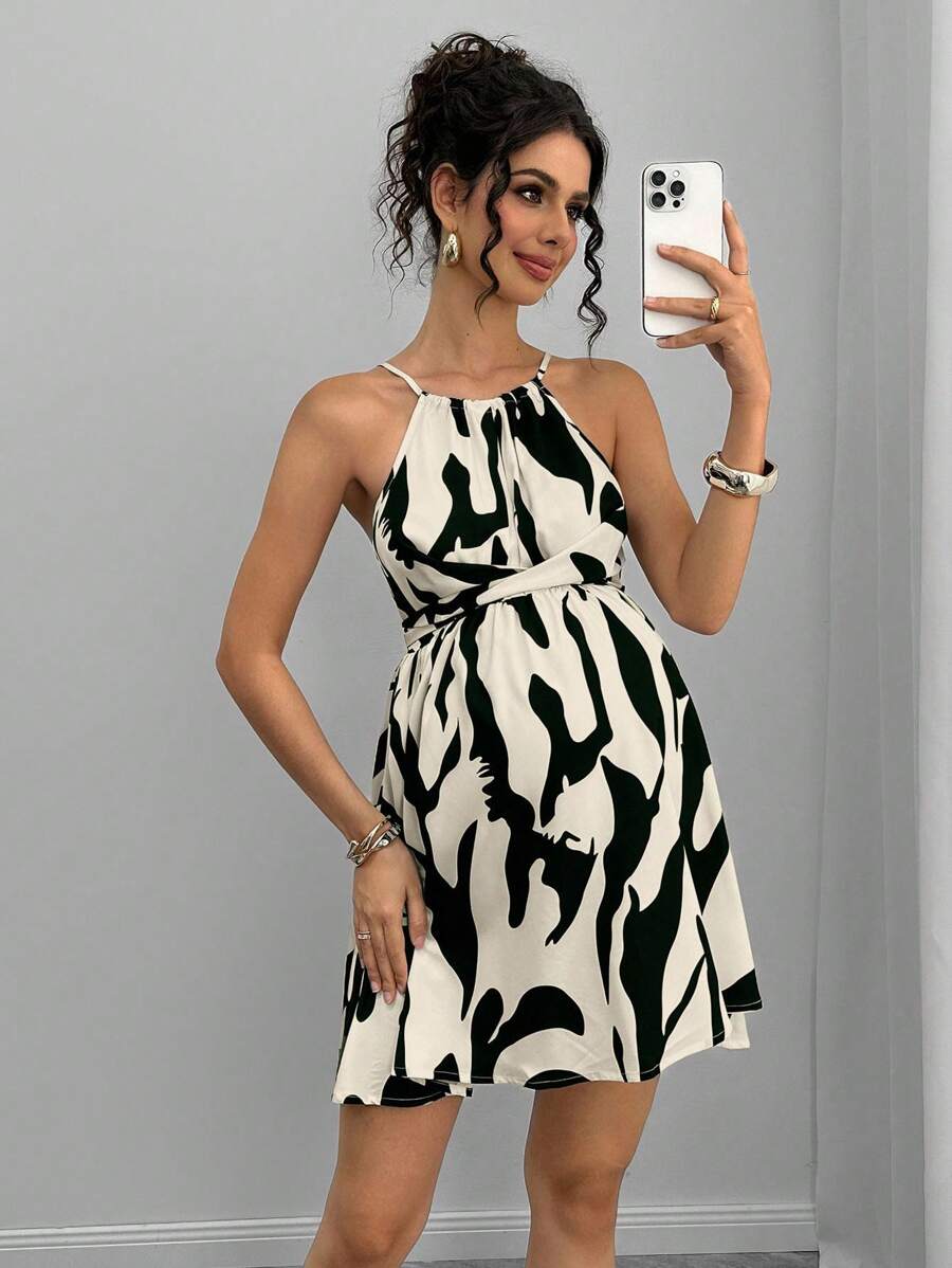 Momance Vestido midi con volantes y estampado de lunares para embarazadas para vacaciones