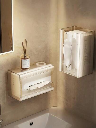 1PC Large Capacity Transparent Wall Mounted Tissue Box Holder For Bathroom Storage Home Decor Organization Christmas Holiday Gift Idea Summer Essential Seasonal Accessory Water Resistant Space Saving