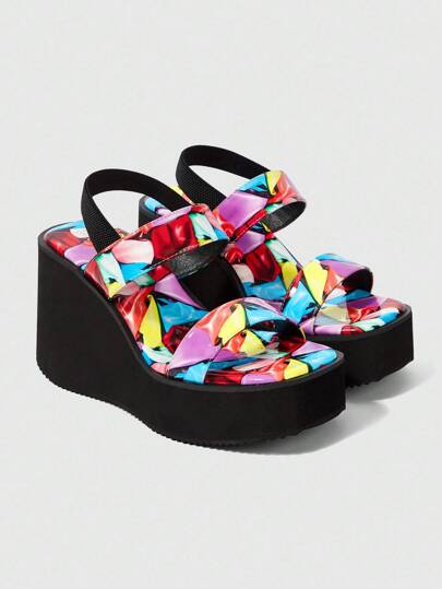 Grunge Punk Women's Fashion Versatile Increase Height Square Toe 10cm Roman Style Black High Heel Thick Sole Sandals