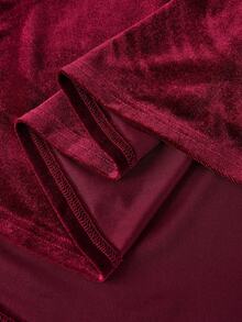 SHEIN Serisse Kids Tween Girl's Elegant Velvet Sweetheart Collar Ruched Flare Sleeve Cinched Waist Wine Red Dress, Suitable For Weekend, Casual Outing, Graduation Dance,  Velvet Dress, Long Sleeve Velvet Dress,  Burgundy Velvet Dress - Burgundy - View 8