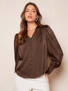 BizChic Áo kiểu tay phồng cổ chữ V mới mùa Xuân/Hè, chất liệu satin, thanh lịch, phù hợp cho công sở thành thị, thường ngày, lãng mạn, mang hơi hướng retro thập niên 90, thích hợp cho Giáng sinh, Năm mới, Ngày Valentine, Tiệc tùng, Đi biển, Lễ tốt nghiệp, Thời trang, Lễ hội, Kỳ nghỉ, Phong cách lãng mạn cơ bản, Thích hợp cho khách dự đám cưới, chủ nhà, Đi chơi, Hẹn hò, Tiệc tùng, Buổi hòa nhạc, Biểu diễn sân khấu, Bữa ăn sáng muộn, Tiệc trà, Sân bay. - màu nâu - Xem 7