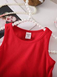 SHEIN Babygirl 可爱粉色针织无袖连体衣（夏季） - 紅色 - 查看 4