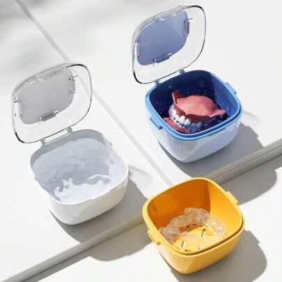 1pc Dual Layer Portable Dental Retainer Case, ABS Sealed Orthodontic Retainer Storage Box, Invisible Retainer Teeth Correction Holder Box, Odor-Proof, Moisture-Proof, Compact Design, Battery-Free, Suitable For Home And Travel Use, Portable Denture Storage Box, Household Organization Storage Container, Dual Layer Dental Box, Retainer Case, Invisible Retainer Storage Box, Summer Travel Dental Care Box