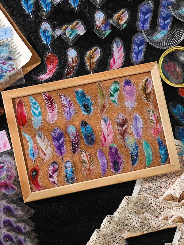 40Pcs/Pack Feather Pattern 3d Stickers For Water Bottles Laptops Scrapbook Journals Phones Laptops Arts Crafts Gift Wrapping Diary Letter, Back To School,1Pack/3Pack Optional