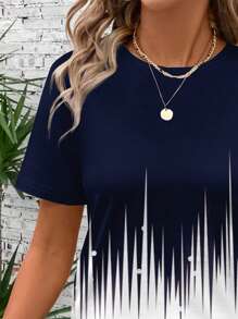 EMERY ROSE 女款休闲简约渐变色波尔卡圆点圆领短袖T恤，适合夏季 - 藍色 - 查看 3