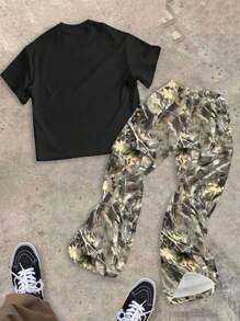 SHEIN Bolty 2pcs Tween Boy Polo Collar T-Shirt And Flared Pants Casual Outfit, Suitable For Summer