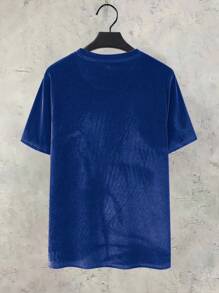 Manfinity Hypemode Men Letter Embroidery Round Neck Casual Versatile Short Sleeve T-Shirt - Blue - View 4